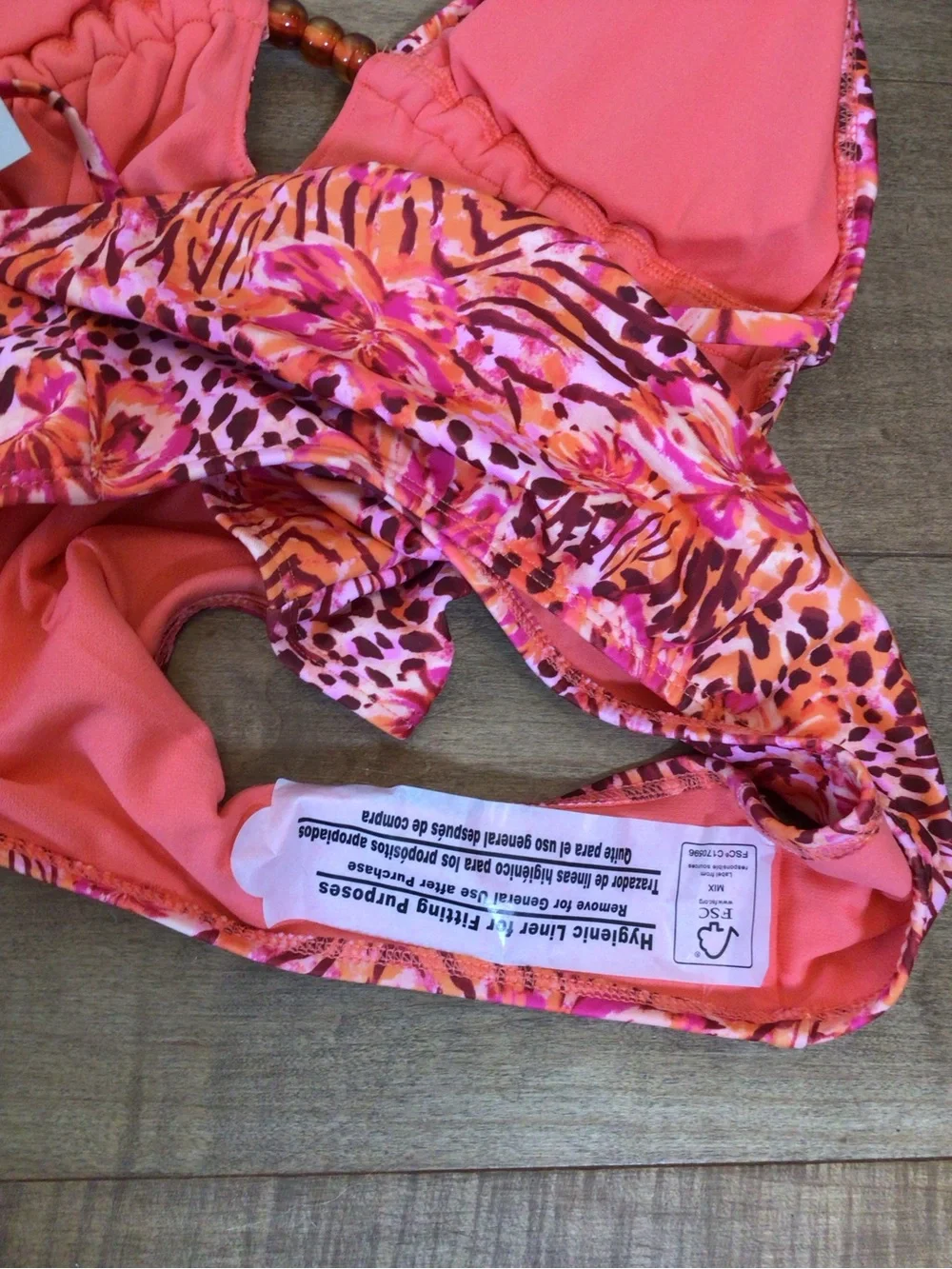 No Boundaries Floral Animal Print Beaded Cutout One Piece Swimsuit Size S 4-6